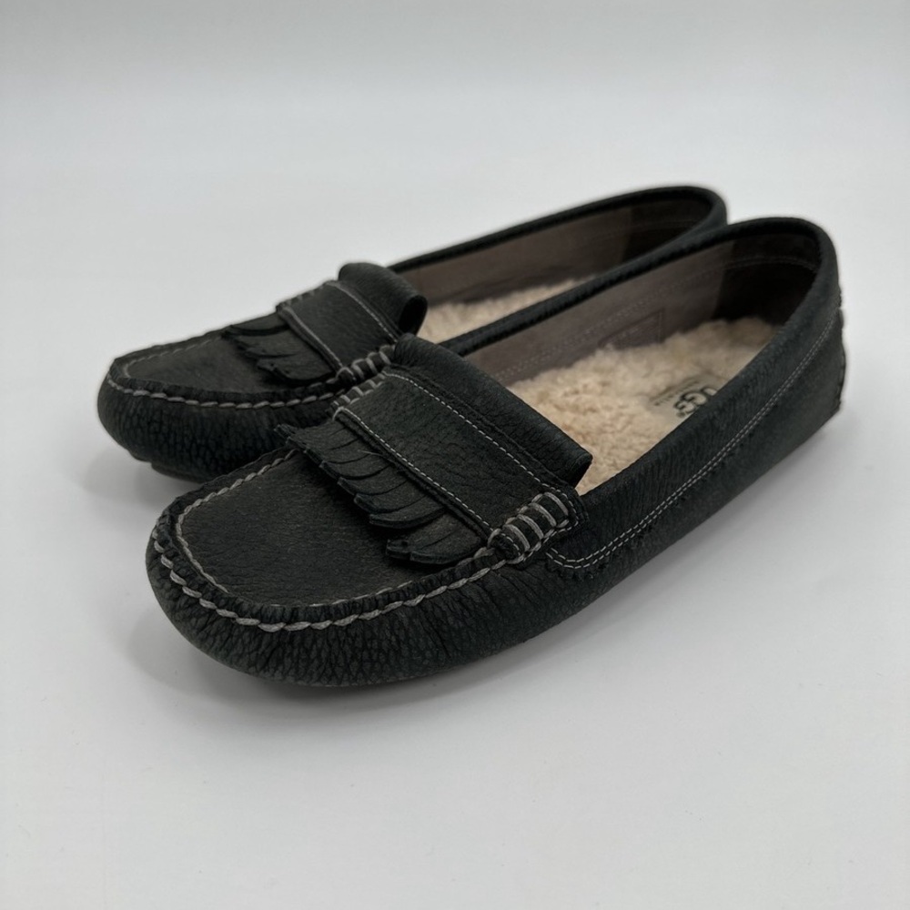 UGG Lonna Sheepskin Slippers Loafers Moccasin Black/Gray Sz 8